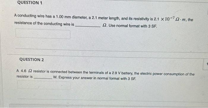 Solved A conducting wire has a 1.00 mm diameter, a 2.1 meter | Chegg.com