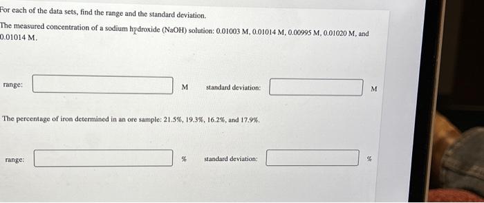 Solved For each of the data sets, find the range and the | Chegg.com