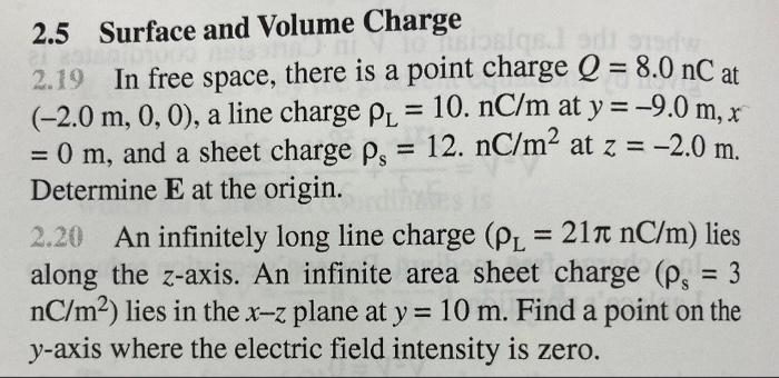 Solved 2.5 Surface and Volume Charge 2.19 In free space, | Chegg.com