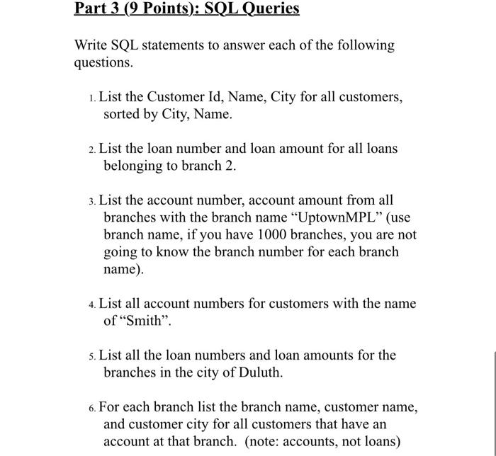 Solved Part 3 (9 Points): SQL Queries Write SQL statements | Chegg.com