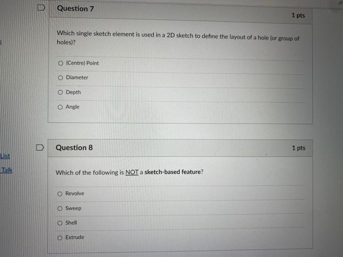 Solved D Question 7 1 pts Which single sketch element is | Chegg.com