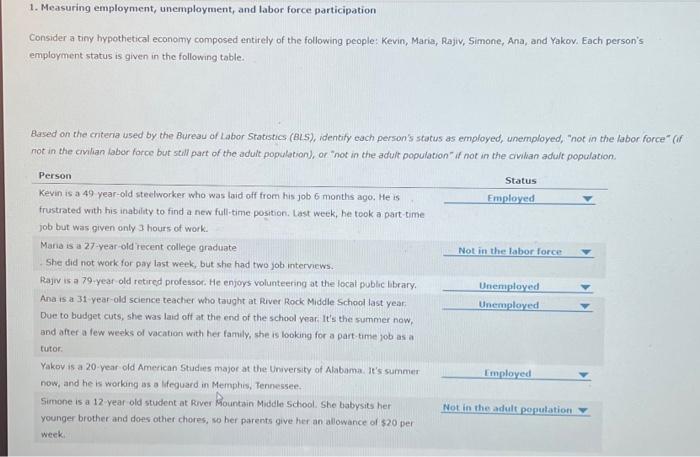 Solved 1. Measuring employment, unemployment, and labor | Chegg.com