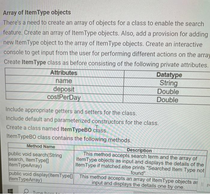 Solved Array of Item Type objects There's a need to create | Chegg.com