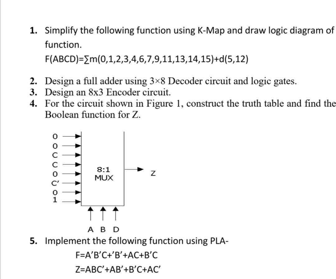 Solved 1. Simplify the following function using K-Map and | Chegg.com