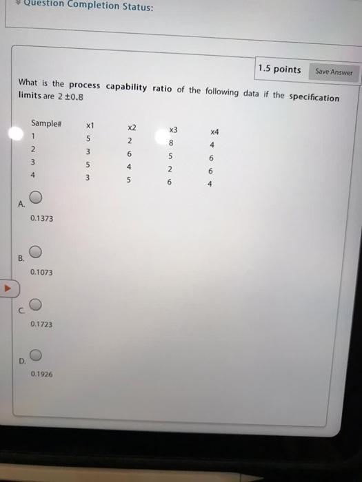 Solved Question Completion Status: 1.5 points Save Answer | Chegg.com