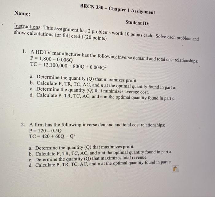 Solved Answer question 1 and 2 to the assignment . Show All | Chegg.com