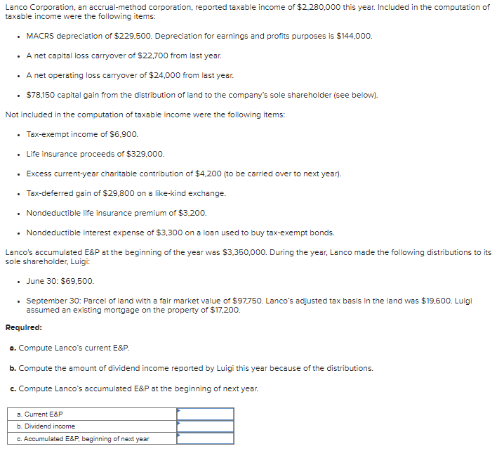 Solved Lanco Corporation, an accrual-method corporation, | Chegg.com
