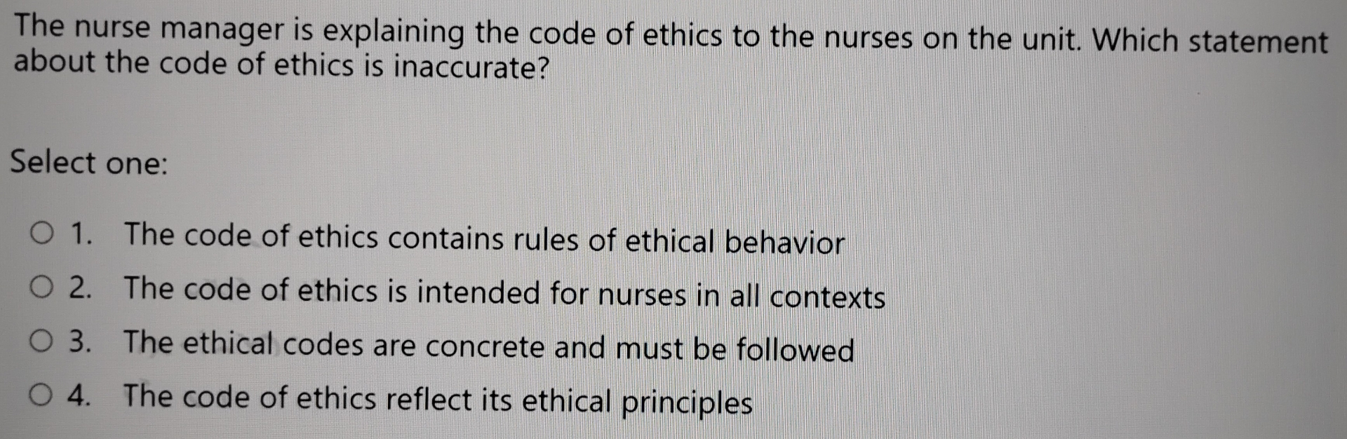 Solved The nurse manager is explaining the code of ethics to | Chegg.com