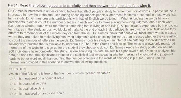 Solved Part 1. Read the following scenario carefully and | Chegg.com
