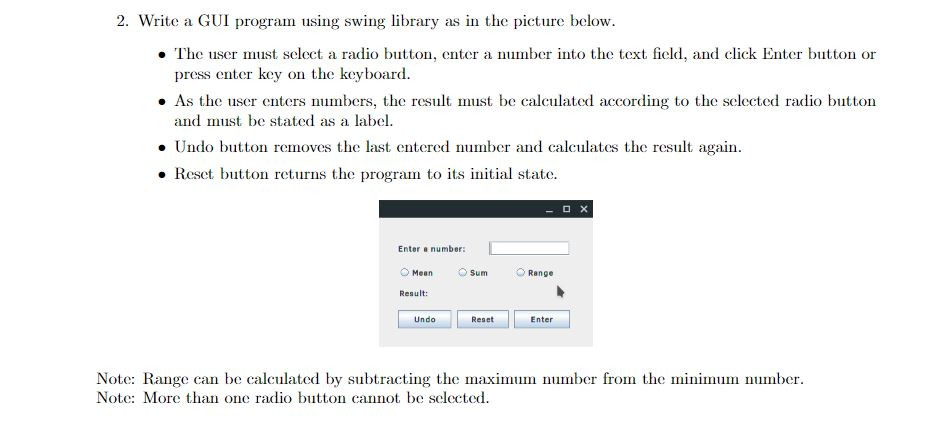 Solved 2. Write a GUI program using swing library as in the | Chegg.com