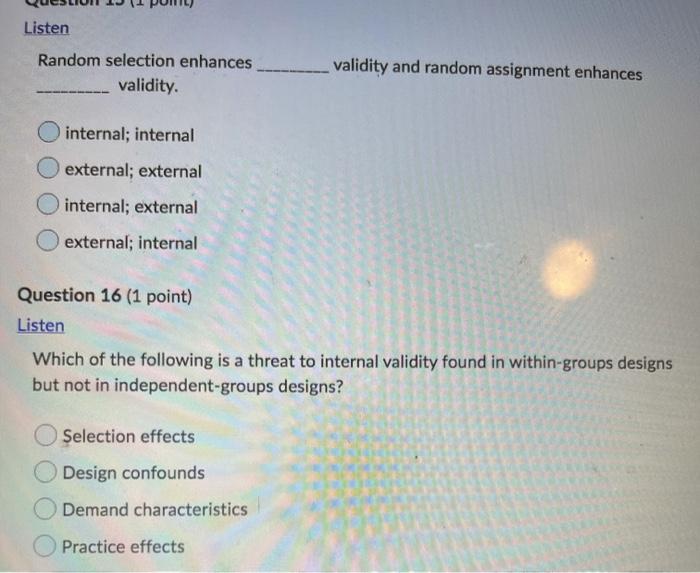 random selection enhances validity and random assignment enhances validity