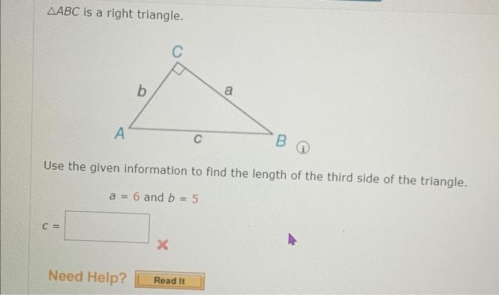 Solved ABC is a right triangle. Use the given information | Chegg.com