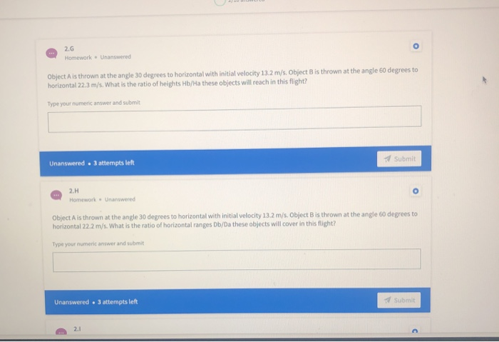 Solved 2.G Homework - Unanswered Object A is thrown at the | Chegg.com
