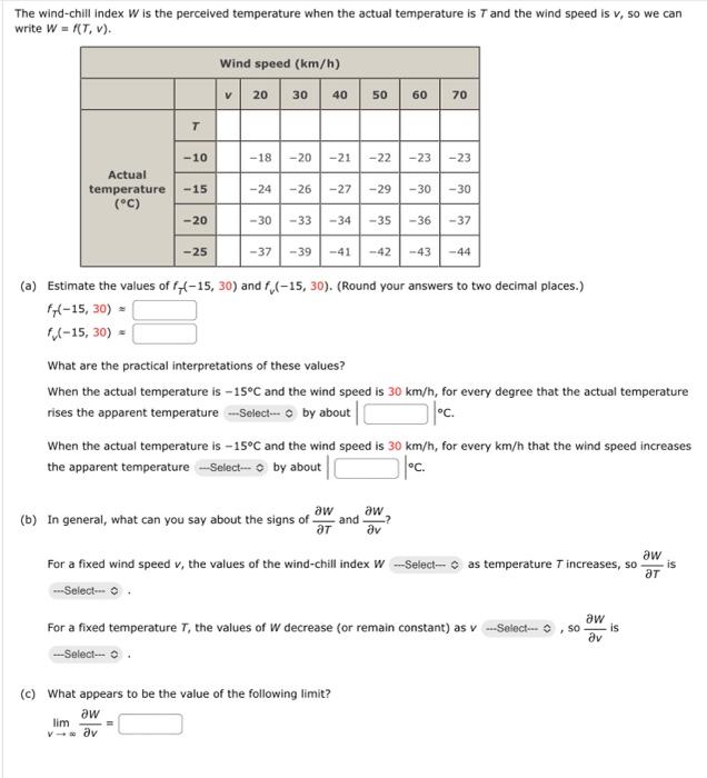 Solved The Wind-chill Index W Is The Perceived Temperature | Chegg.com
