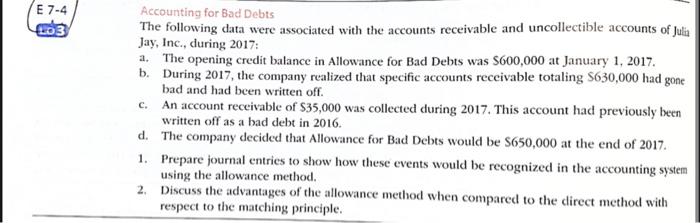 Solved Accounting for Bad Debts The following data were | Chegg.com