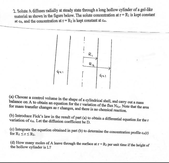 Solved 2. Solute A diffuses radially at steady state through | Chegg.com