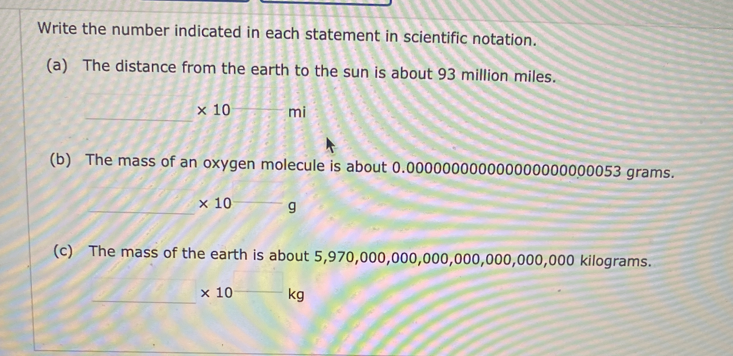 Solved Write the number indicated in each statement in | Chegg.com