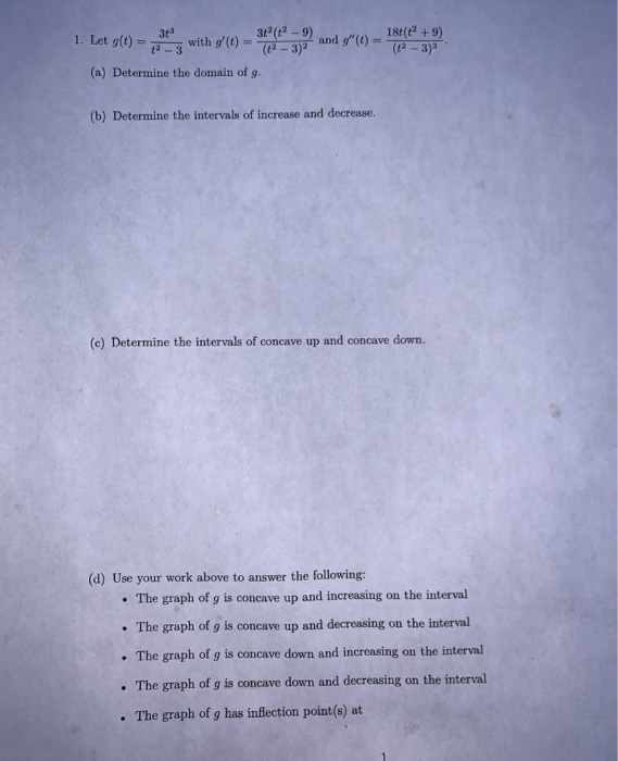Solved 1. Let g(t) = es with gʻ(e) = 32Cand gole) = 1842 #9) | Chegg.com