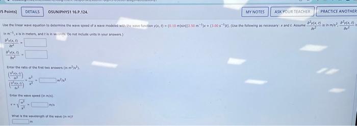 Solved Use the linear wave equation to determine the wave | Chegg.com