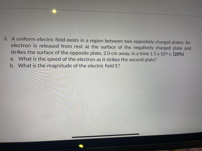 Solved 3. A uniform electric field exists in a region | Chegg.com