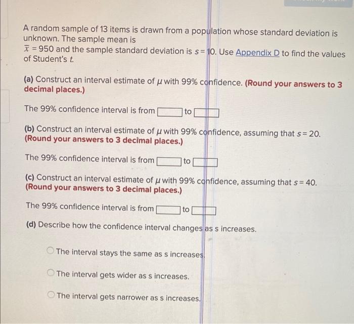 Solved A random sample of 13 items is drawn from a | Chegg.com