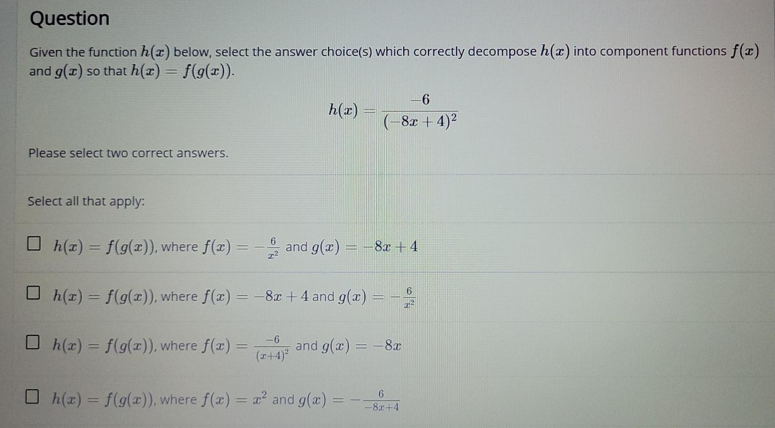 Solved Given The Function H X Below Select The Answer