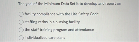 Solved The goal of the Minimum Data Set it to develop and | Chegg.com