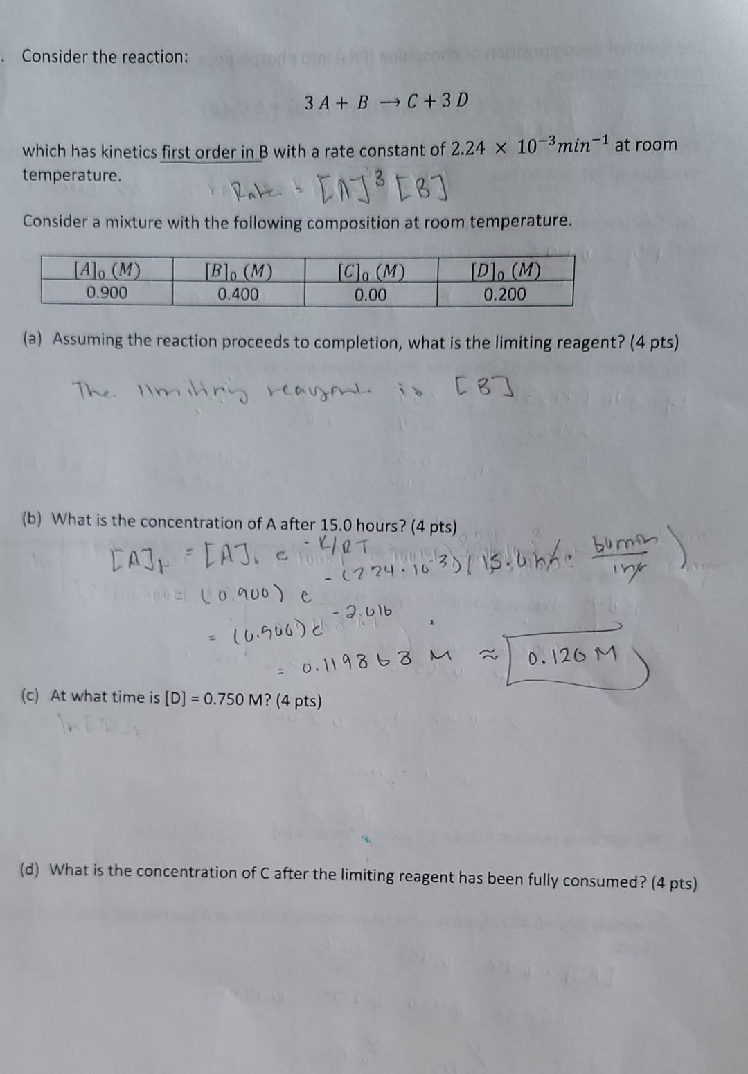 Solved Consider The Reaction: 3 A + B + C + 3 D Which Has | Chegg.com