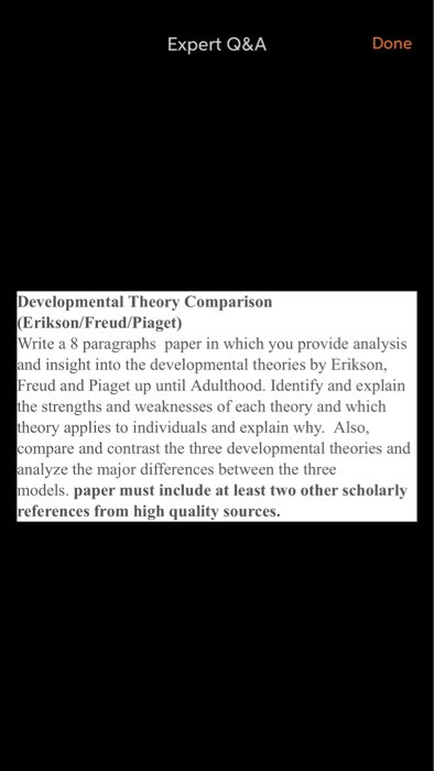 Expert Q A Done Developmental Theory Comparison Chegg