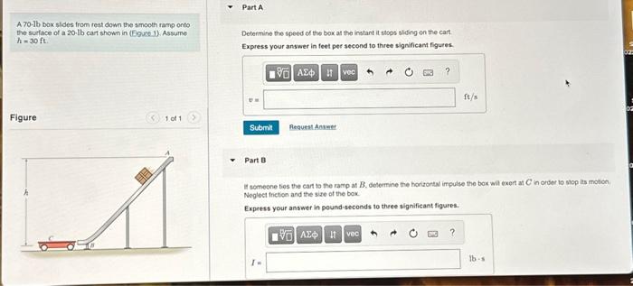Solved A 70-1b box slides from test down the smooth ramp | Chegg.com