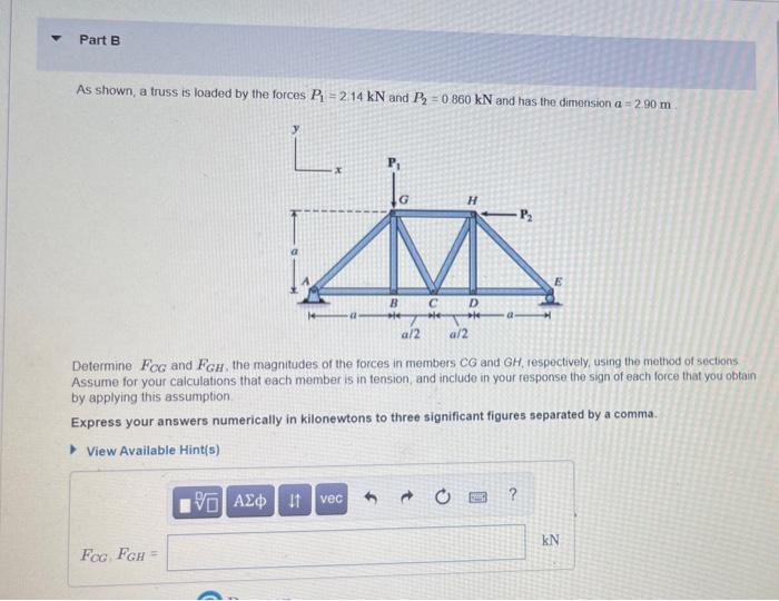 Solved Part B As shown, a truss is loaded by the forces | Chegg.com