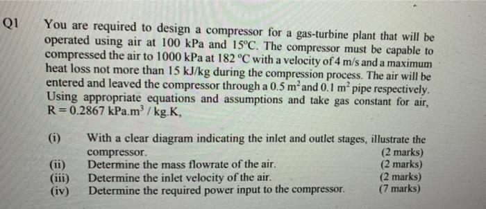 Solved Q1 You are required to design a compressor for a | Chegg.com