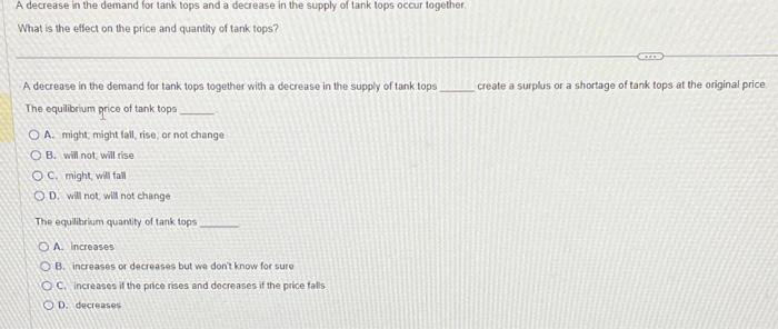 Solved A decrease in the demand for tank tops and a decrease | Chegg.com