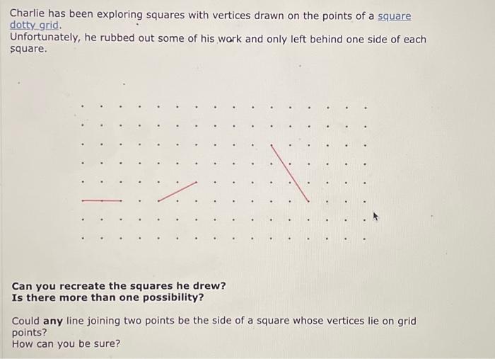 Solved Charlie has been exploring squares with vertices | Chegg.com