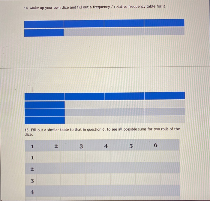 14. Make up your own dice and fill out a frequency / | Chegg.com