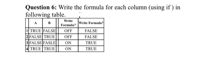Solved Write Question 6: Write the formula for each column | Chegg.com
