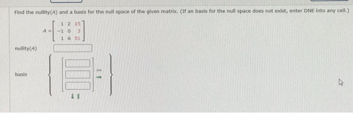 Solved Find The Nullity(A) And A Basis For The Null Space Of | Chegg.com