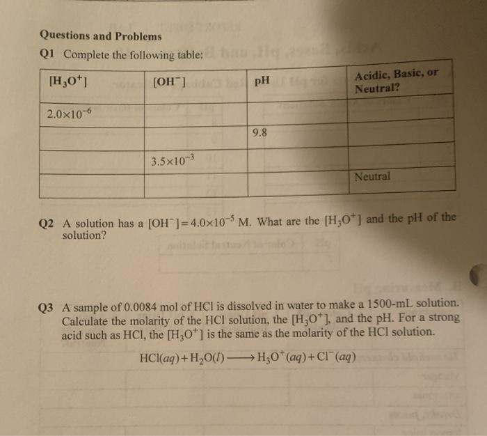 Solved Questions and Problems Qi Complete the following | Chegg.com