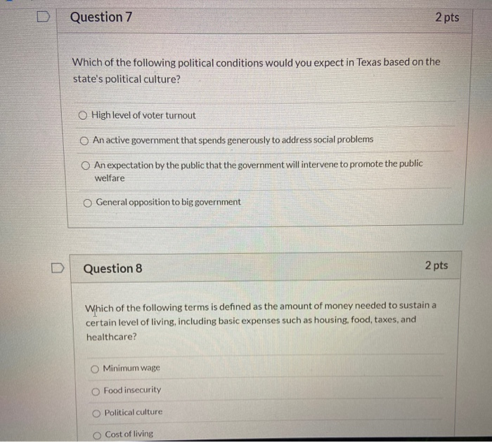 Solved Question 7 2 pts Which of the following political | Chegg.com