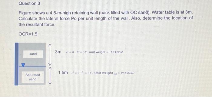 Solved Geotechnical Figure Shows A 4 5 M High Retaining