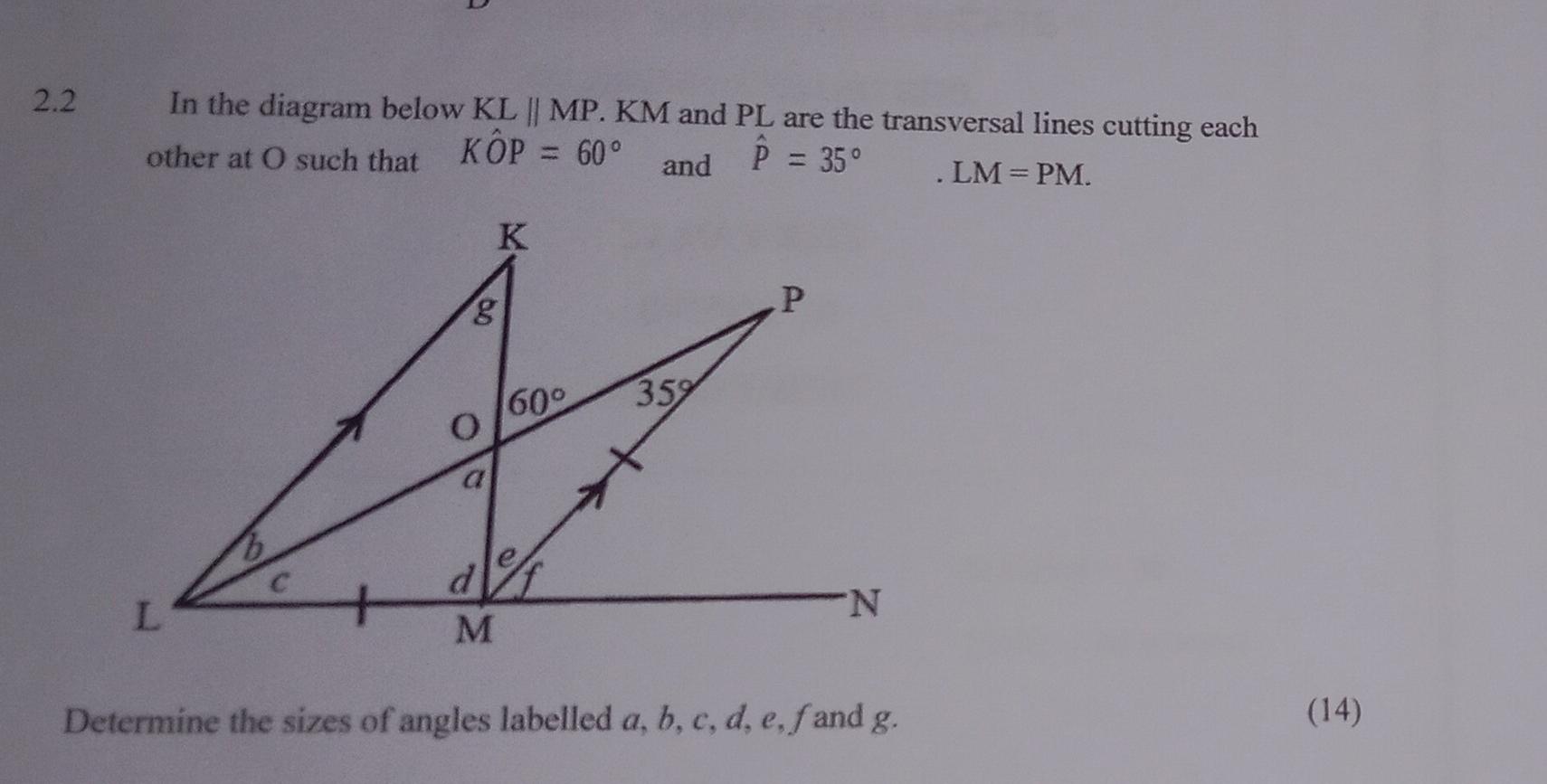 Solved 2 In the diagram below KL MP. KM and PL are the Chegg