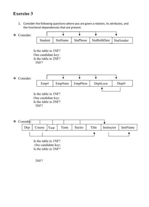 Solved Exercise 3 1 Consider The Following Questions Where