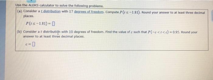 Solved Use The ALEKS Calculator To Solve The Following | Chegg.com