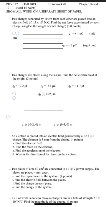 Solved PHY 122 Fall 2019 Homework #2 Chapter 16 and 17 | Chegg.com