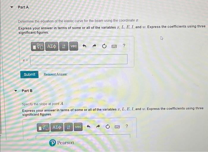 Determine the equation of the elastic curve for the beam using the coordinate \( x \).
Express your answer in terms of some o