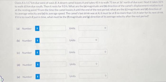 Solved Oasis A is 117 km due west of oasis B. A desert camel | Chegg.com