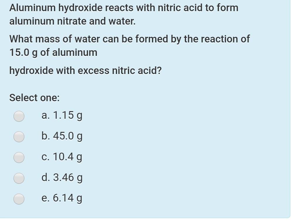 Solved Aluminum hydroxide reacts with nitric acid to form