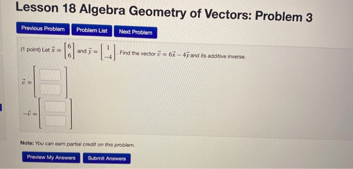 Week 18 Problem Set Geometry Solved Lesson 18 Algebra Geometry of Vectors: Problem 1 | Chegg.com