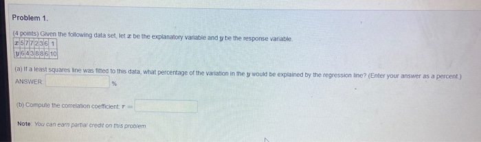 Solved Problem 1. (4 points) Given the following data set, | Chegg.com