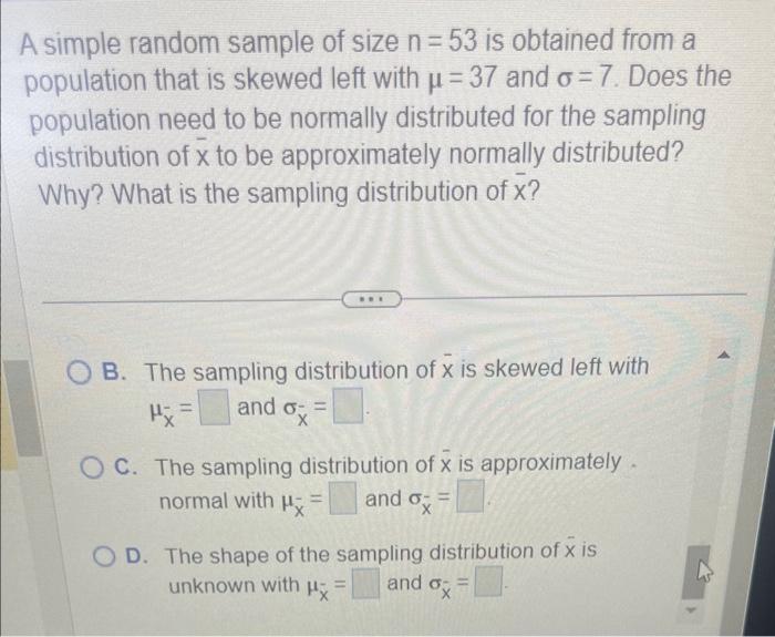 Solved A simple random sample of size n=53 is obtained from | Chegg.com